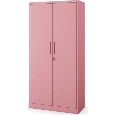 Metallschrank C34 Aktenschrank Werkzeugkschrank Umkleideschrank Spind Flügeltüren Kleiderstange Pulverbeschichtung Metall Abschließbar 185 cm x 90 cm x 45 cm (H x B x T) (Rosa)