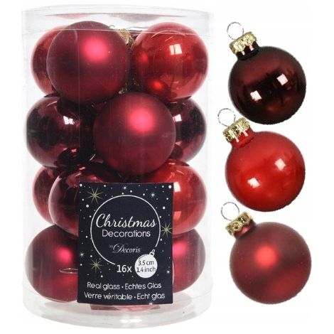 Bolas redondas de cristal rojo, juego de 16, 3,5 cm (1/5)
