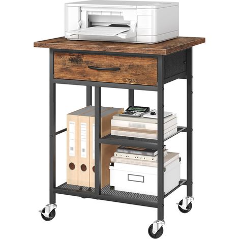 3-Tier Rolling Printer Stand with Fabric Drawer - Mobile Office Storage Cart for Printers/3D Printers/Heat Press (1/5)