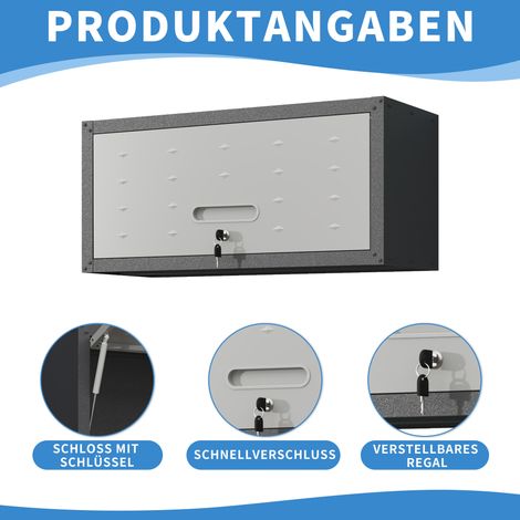 Armoire murale métallique polyvalente, armoire utilitaire murale avec porte verrouillable, armoire à outils suspendue en acier, idéale pour le garage, le sous-sol, l'atelier et la cuisine, H 34,5 cm × (1/5)