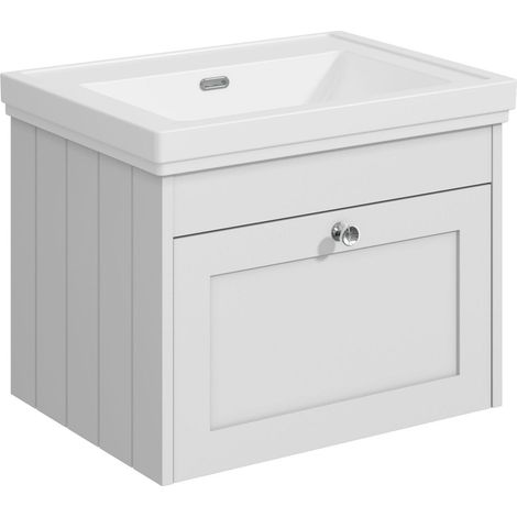 Balterley Butterton 600mm Wall Hung 1 Drawer Unit with Classic Basin No Tap Hole - Satin White (1/4)