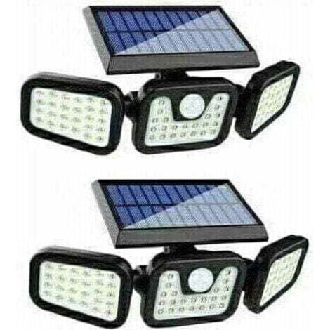 Paquete de 2 luces solares para exteriores con sensor de movimiento, 650 lm, 74 LED, 3 cabezales ajustables, ángulo de iluminación amplio de 270°, IP65, foco solar para pared exterior. (1/4)