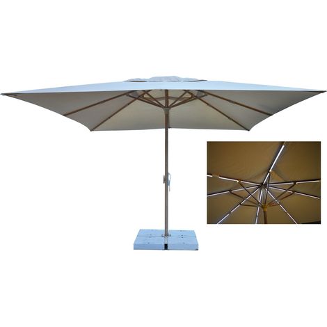 Ombrellone da Giardino 4x4 m Palo Ø60 mm con LED in Alluminio Legno Rovere Telo in Poliestere Ecrù