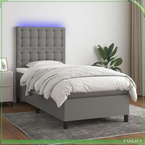 Sommier tapissier avec matelas et LED - FAF7291712411120 - 90x200 cm - Gris foncé - Tête de lit réglable (1/5)
