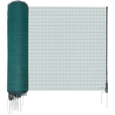 Clôture temporaire avec piquets, 1,2 x 25m, grillage plastique pour jardin, sécurité, avec piquets doubles et haubans, adaptée chiens, poules, plantes, extérieur. (1/5)