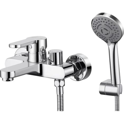 Badewannenarmatur-Set, verstellbare Wasserstrahlmodi, langlebige Messingkonstruktion, silberne (1/2)