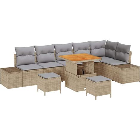 Maison Exclusive - Gartensofa-set mit Kissen 9 pcs Beige Poly-Rat
