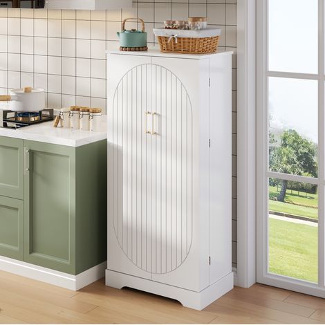 Armadietto da cucina 60x35x128 cm bianco in MDF con luce LED sensore e ripiani regolabili (1/5)