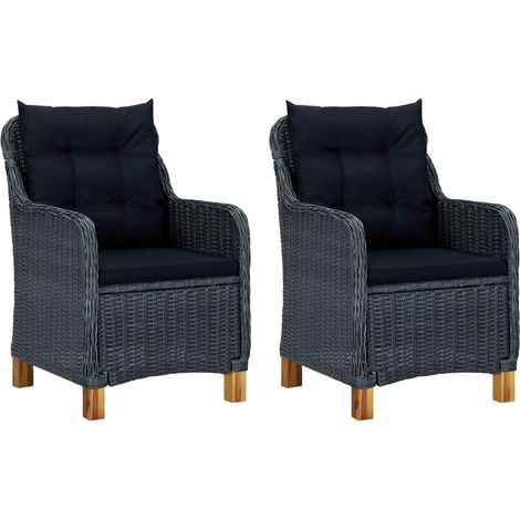 Gartenstühle mit Kissen 2 Stk. Poly Rattan Dunkelgrau