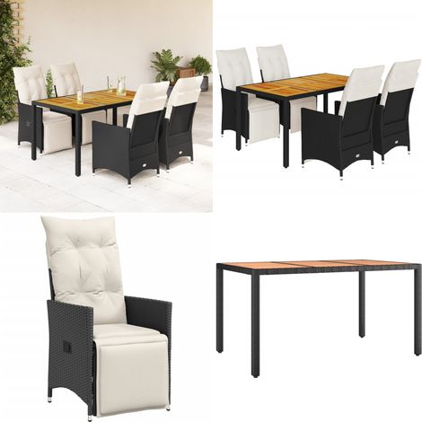 5-tlg. Garten-Essgruppe mit Kissen Schwarz Poly Rattan - Gartenessgruppe - Relaxsessel (1/5)