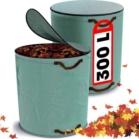 2 x Sacs de Jardin avec Couvercle, Sacs à Déchets de Jardin avec 4 Poignées Résistantes, Sac Dechet Vert Indéchirables, Imperméable, Pliable et Réutilisable Pour Ramasse Feuilles Mortes(300L) (1/5)