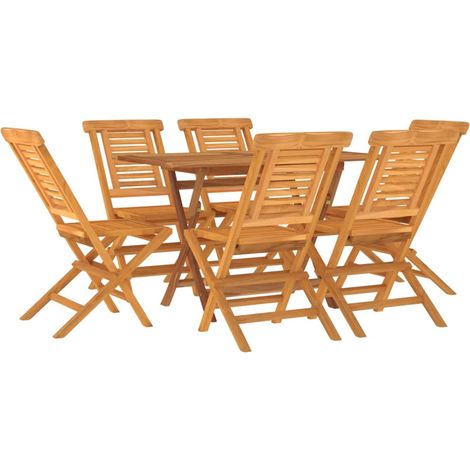 Set da pranzo da giardino mobili da esterno 7 pezzi in legno massello di teak 020014354