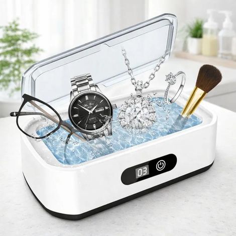 Nettoyeur à ultrasons, appareil de nettoyage à ultrasons, 650 ml, 49 000 Hz, nettoyage en profondeur à 360°, pour lunettes, bijoux et prothèses dentaires. (1/5)