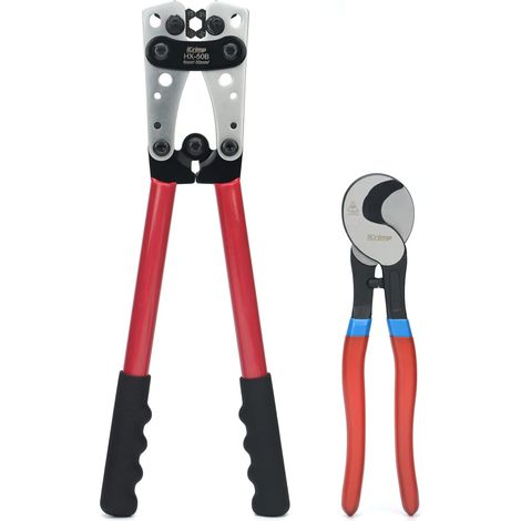 Pince à sertir cosses de batterie 6-50 mm² avec coupe-fil Sertissage hexagonal pour cosses en cuivre, poignée antidérapante, coupe-câble inclus (1/5)