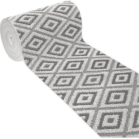 Tapis de Cuisine Au Mètre H57 Coureur Doux Losanges 3D Bordé Moderne Antidérapant - Gris (1/4)