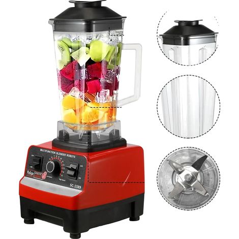 Frullatore da banco, 2000 Watt, capacità 2 litri, plastica senza BPA, funzione autopulente, impugnatura ergonomica. (1/5)