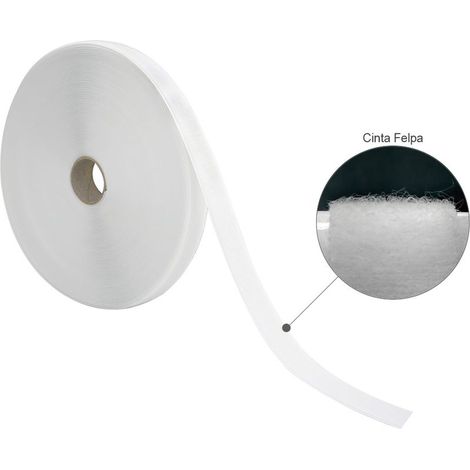 Bande velcro en peluche avec rouleau adhésif blanc 25 mètres