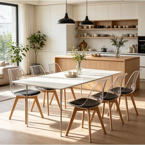Set di 6 sedie da pranzo 42x42x83 cm in legno nero, seduta fissa stabile – MEUBLIV (1/5)