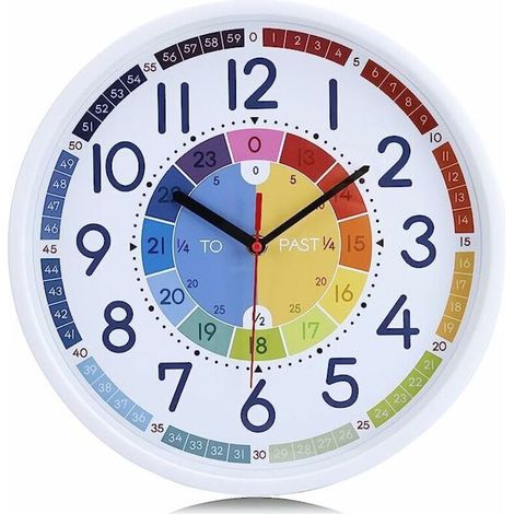 Children's Learning Wall Clock, Rainbow Colors, Silent Wall Clock, School, Nursery, Living Room, 30cm