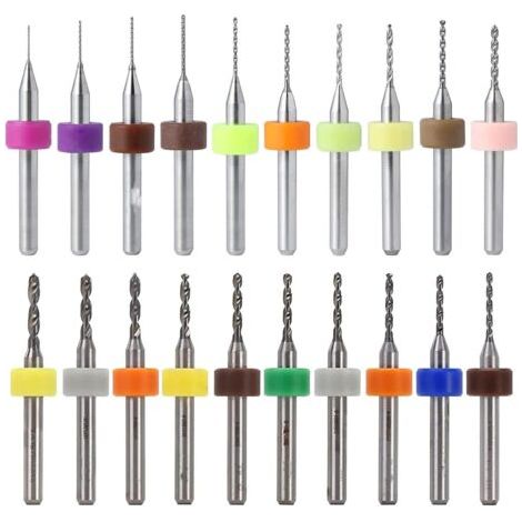 QORVA-20 Pcs 0.1-1.0mm, 1.1-2.0mm PCB Circuit Imprimé Carbure de Tungstène Micro Forets Mini Twist Drill Bits Set Gravure Métallurgie pour Bijoux CNC Gravure