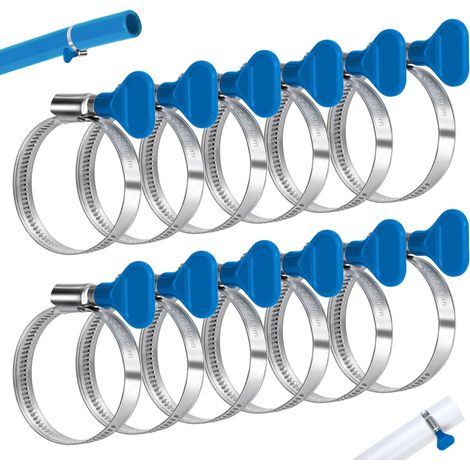 Lot de 12 colliers de serrage réglables de 32 à 50 mm en acier inoxydable avec poignée bleue pour piscine, machine à laver, tuyau d'eau, tuyau de gaz, jardin (1/5)