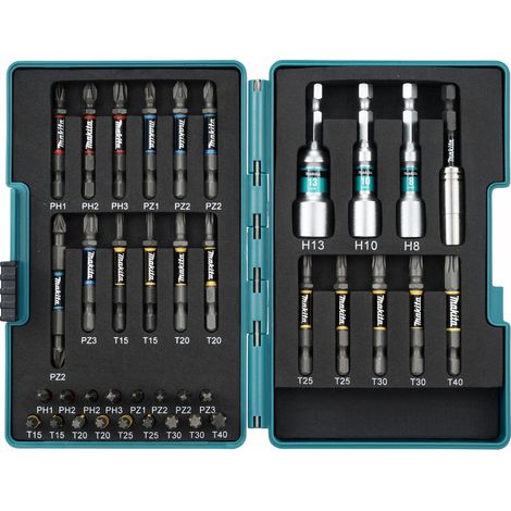 Makita – Coffret IMPACT PREMIER 38 accessoires – 17 embouts 25mm et 16 embouts 50mm – Pour vis et boulons – Résistance au couple élevé