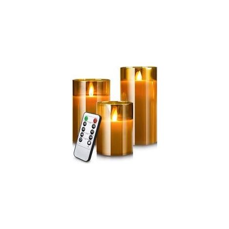 Candle Bougies LED sans flamme vacillantes, fausse mèche en cire véritable, flamme mobile sans mèche, bougies pilier fonctionnant à piles, effet verre, pour festival, mariage(Brun) (1/5)