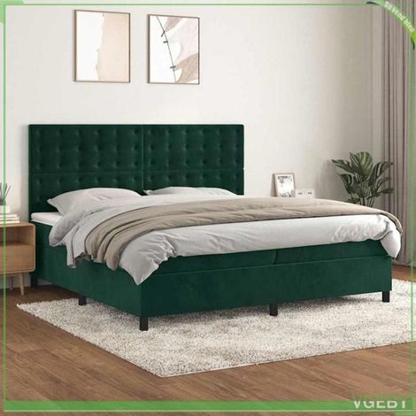 Lit avec sommier à lattes - 3143286 - Velours vert foncé - 2 matelas 100x200x20 cm (ressorts ensachés) - Surmatelas 200x200x5 cm (1/5)