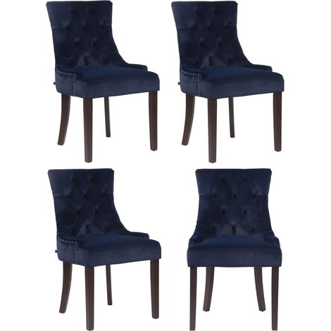 4er Set Esszimmerstuhl Aberdeen Samt blau antik