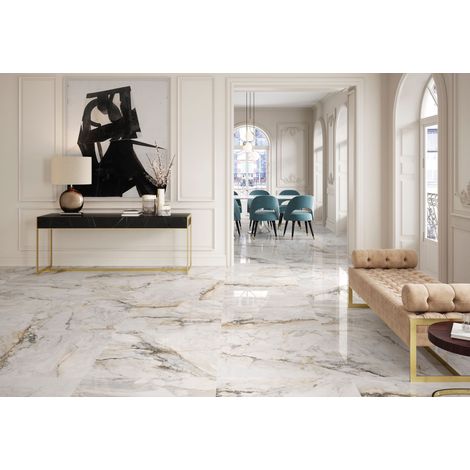 Carrelage effet marbre brillant poli l.90 x L.90 cm LUANDA (1/5)