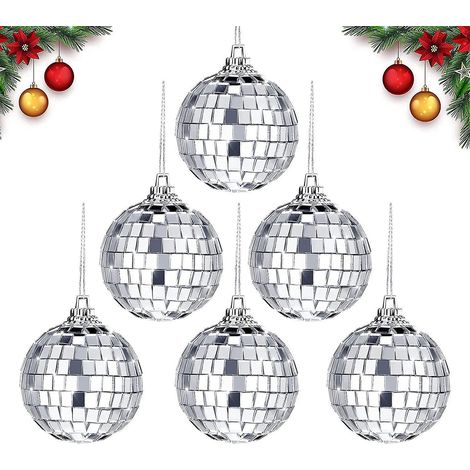Discokugel, 6er-Set Discokugeln, 6 cm große hängende Silberkugel, silberne Discokugel, verspiegelte silberne Discokugeln, kleine verspiegelte Discokugel, Discokugel für P
