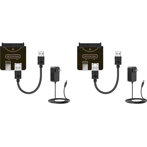 Deux cartes adaptatrices de disque dur SFF-8482 SAS 29 broches vers USB 3.0 5 Gbit/s avec connecteurs d'alimentation et adaptateurs secteur 12 V/3 A (prise standard américaine). (1/5)