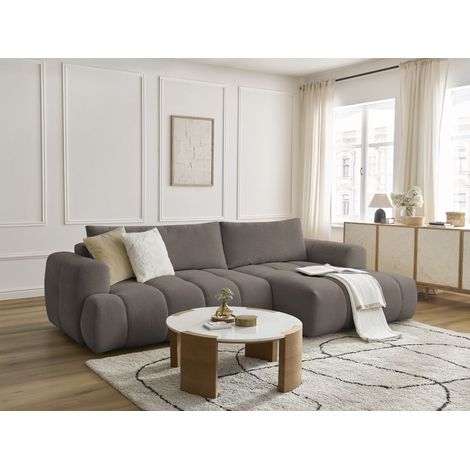BOBOCHIC - Canapé d'angle convertible FUJI tissu lisse Angle droit Taupe (1/5)