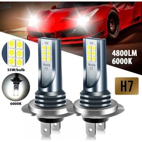 Paquete de 2 bombillas LED H7 para faros delanteros, blancas 6500K, con perlas LED COB 3030 de 360 grados, resistentes al agua y a los golpes con clasificación IP68, bombilla para luz de carretera/luz (1/4)