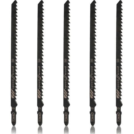 Lot de 5 lames de scie sauteuse à emmanchement en T T344D, 6 dents par pouce, 15 cm (6 pouces), lames HCS pour bois, aggloméré, contreplaqué et bois dur. Coupe rapide. (1/5)