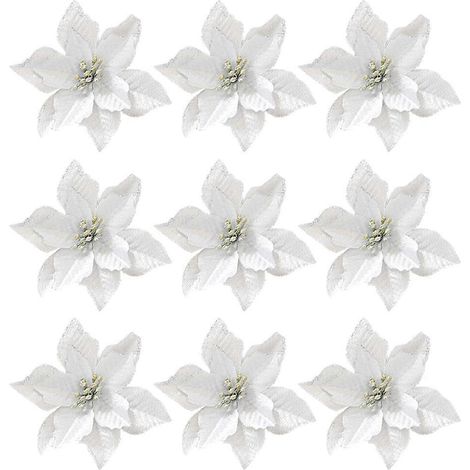 36 fleurs artificielles de Noël en tissu, accessoires de décoration pour fêtes-13X13 CM-Silver (1/3)