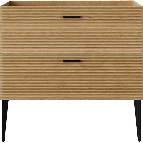 Meuble sous vasque strié sur pieds - 2 tiroirs - Naturel clair - 80 cm - SARONE (1/3)