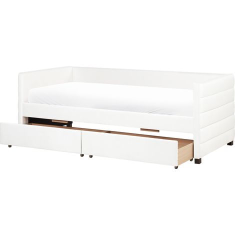 Cama con almacenaje de terciopelo 90 x 200 cm somier cajones blanco crema Marray