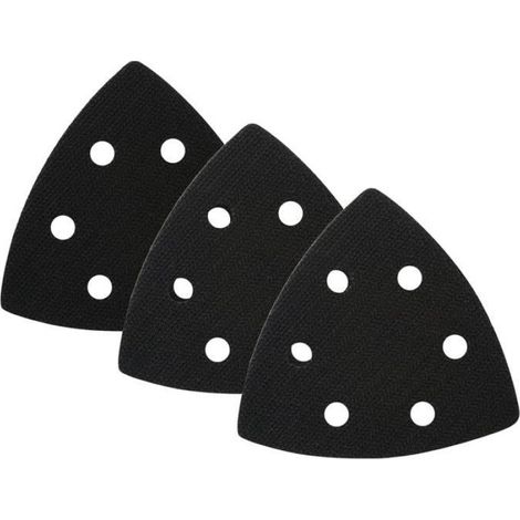 3 Pièces Tampons de Rechange Triangulaires 93x93x93 mm, Plateau Ponceuse Triangulaire avec 6 Trous, Patin de Rechange (Noir) (1/4)