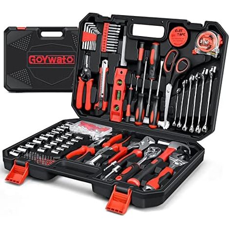 Caisse a Outils Complete 287 Pièces - Boite Professionnel Malette Clé Cliquet Jeu de Douilles Portable Molette Marteau Pince Multiprise Avec Kit Pour Maison Garage Rouge (1/5)