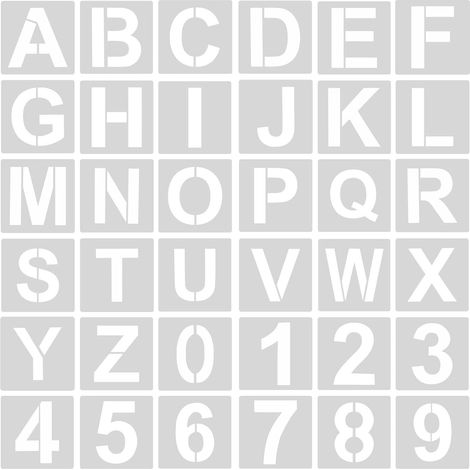 36pcs Alphabets Numéro Pochoirs, 12.5cm Plastique Pochoir de Lettres Pochoirs d'Artisanat de Numéros pour La Peinture DIY Art Projects Décoration (1/5)