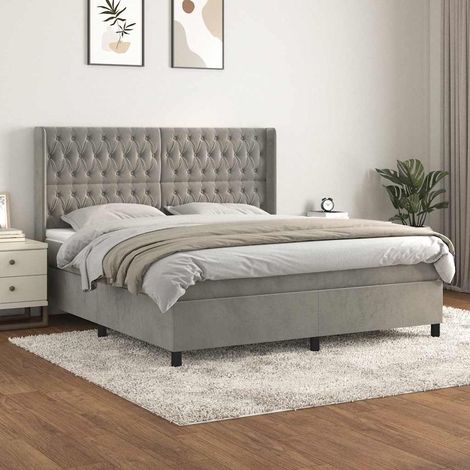 Cama box spring con colchón terciopelo gris claro 180x200 cm (1/5)