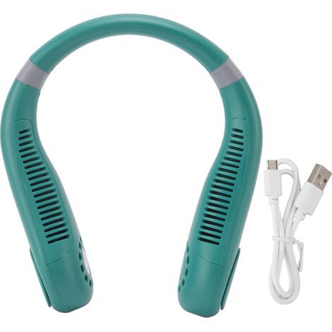 Ventilateur de cou sans pales, lumière respirante, 2400mAh rechargeable, mains libres, mini pour voyage extérieur, vert. (1/5)