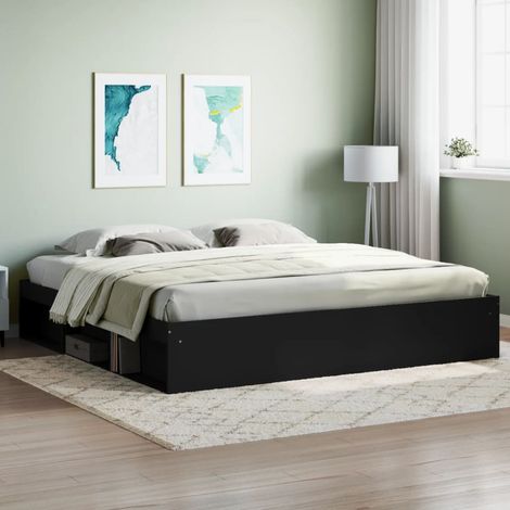 Lit double,Lit adulte,Cadre de lit noir 200x200 cm789274 (1/5)
