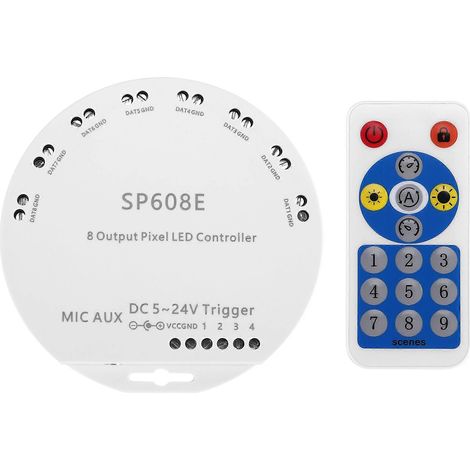 SP608E Bluetooth-Musikcontroller mit App und Fernbedienung, 8 Kanäle, Netzteil DC 5–24 V, WS2812B SP602E 4-Kanal-LED-Lichtleiste, WS2811/WS2815 (1/5)