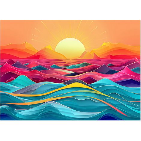 Lupia - Quadro moderno Canvas Prime TRAMONTO POP 1 50x70 cm, Stampa su Tela effetto dipinto paesaggio, Pennellate tridimensionale, Telaio in Legno, per soggiorno camera da letto ufficio