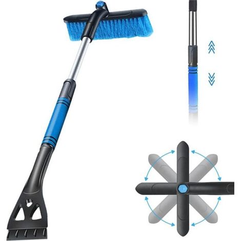 2-in-1 Car Ice Scraper with Broom, Ice Scraper and Whisk, 360° Brush Head, Non-Slip Foam Handle, for Car, Truck, SUV, Windshield (Blue) (1/5)