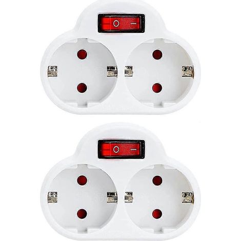 Adaptateur de prise avec interrupteur, 250v/16a, 3680w, prises portables, prise de plaque murale pour le bureau et la maison, 2 pièces (1/5)