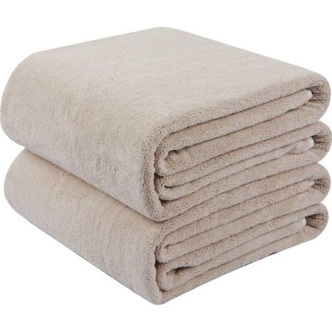 Serviette de Bain Absorbantes Draps de Bain Doux Serviette Microfibre pour la Piscine, Gym, Camping, Yoga, Voyage, Fitness 2Pack Beige (1/4)
