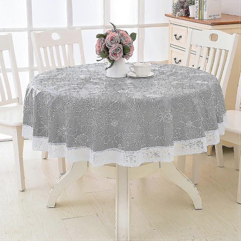 Nappe ronde en PVC ciré de 180 cm, à motifs floraux et dentelle, imperméable et résistante aux taches (1/5)